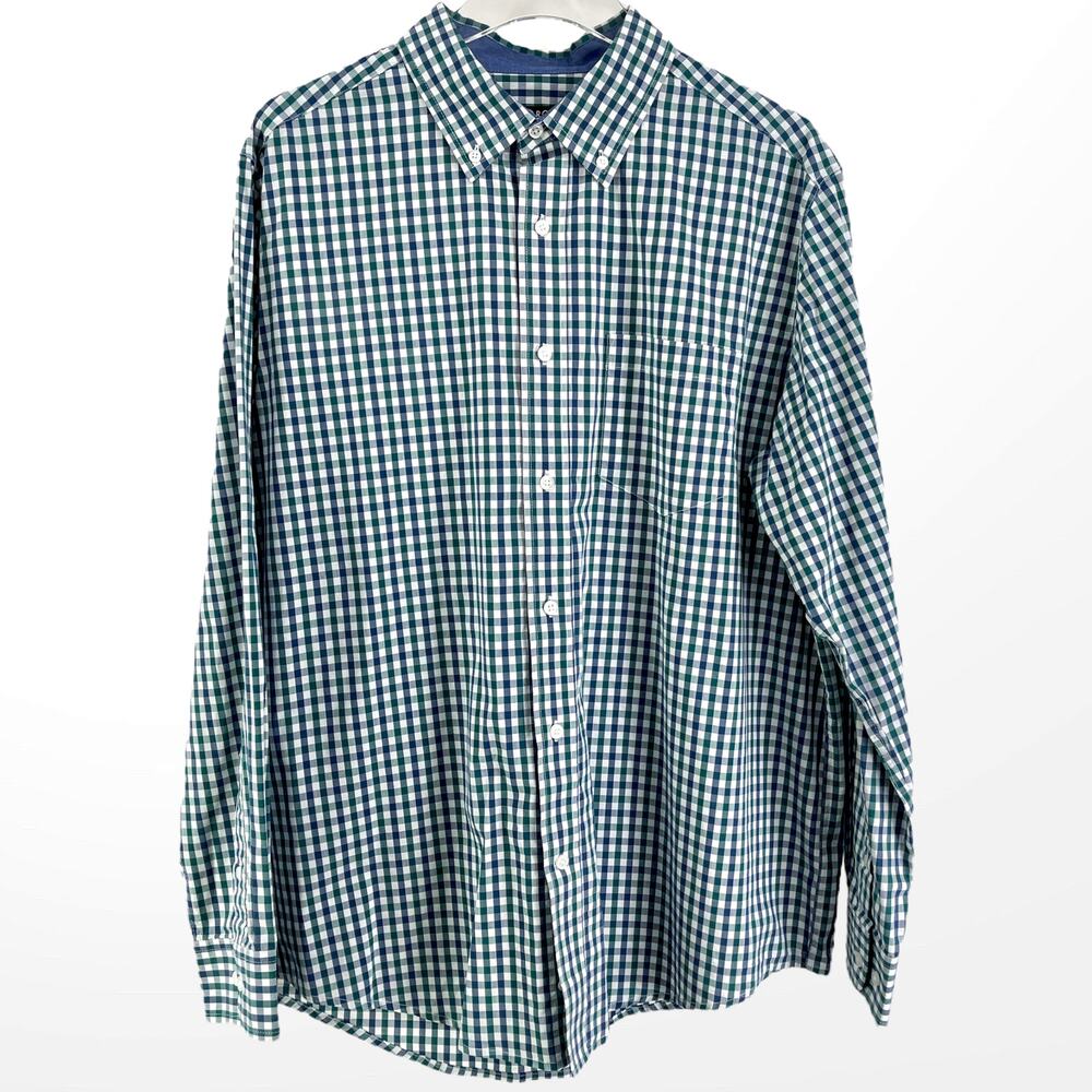 GEORGE Blue Green Checker Plaid Long Sleeve Button Up T-Shirt